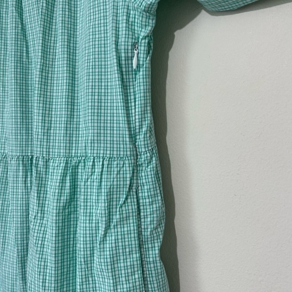 J. Crew Gingham Green Cotton Blend Poplin Raglan Tiered Mini Dress SIZE SMALL - Picture 7 of 8